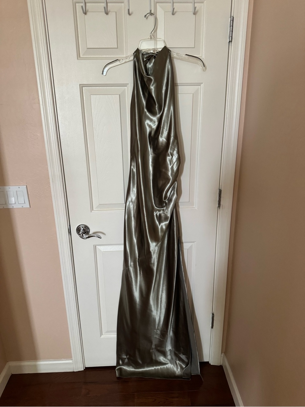 Lovers + Friends Sage Green Metallic Halter Maxi Dress with Slit - Picture 4 of 11